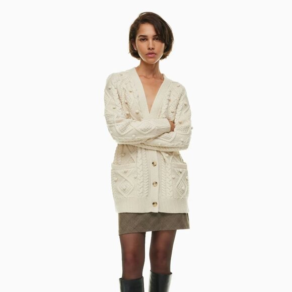 Aritzia Wilfred Alps Cardigan Cable Knit Pom Sweater Small - Picture 2 of 7